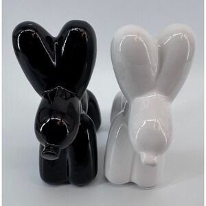 Ceramic Balloon Poodle Do Figurines Black White Set of 2 Modern Home Decor